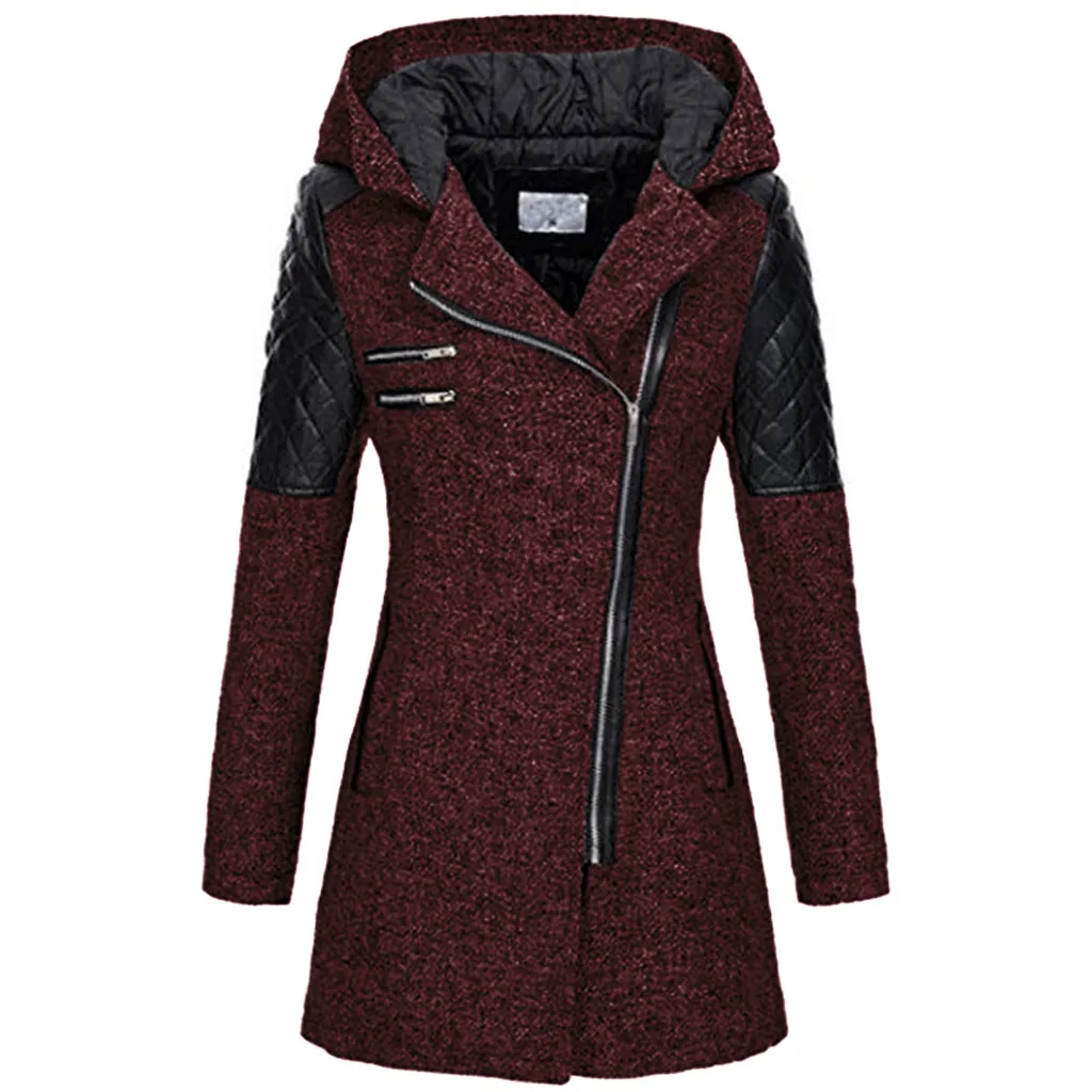 Женская куртка, женская теплая тонкая куртка, толстая парка, пальто, зимняя верхняя одежда, пальто на молнии с капюшоном, Женская куртка-пуховик, Женское пальто# A - Цвет: Бургундия