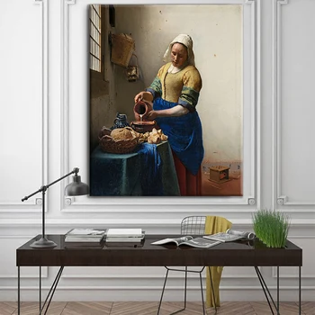 

The Milkmaid By Johannes Vermeer Wall Art Poster Print Canvas Oil Painting Home Decorative Picture for Living Room Free Shipping