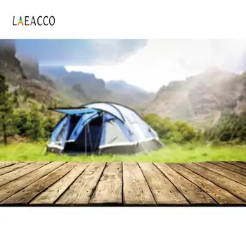 

Laeacco Wooden Boards Camping Valley Tent Lawn Photography Backgrounds Vinyl Customize Photographic Backdrops For Photo Studio