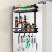 Refrigerator Side Metal Spice Shelf 2/3 Layer With Hooks Multifunctional Space-Saving Accessories For Home Kitchen