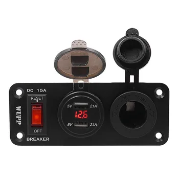

Black Power Switch Dual Usb Fast Charge Digital Voltmeter Cigarette Lighter Abs High Temperature Resistant Flame Retardant#BL1