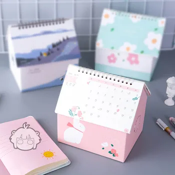 

2020 Creative Folding House Desk Calendar Van Gogh Starry Night Cartoon Animal Calendars Desktop Storage Box Home Decorations