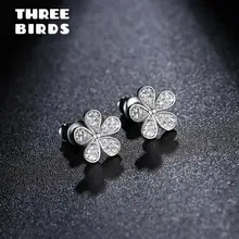 Крошечные модные кубические циркония кристалл пять листьев цветок проложить Cz камень серебряные серьги гвоздики для женщин девочек маленькие ювелирные изделия E-H0348