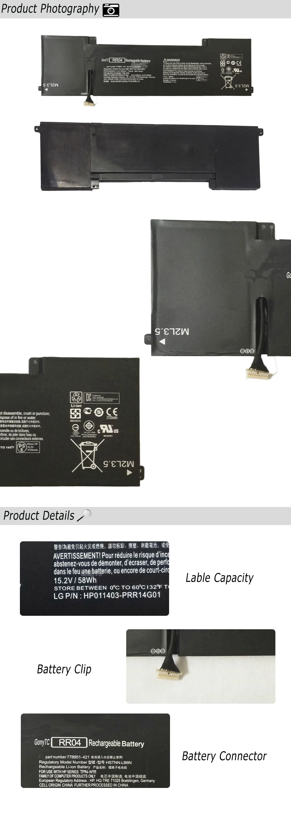 GONYTC RR04 15,2 V 58Wh аккумулятор для ноутбука hp OMEN 15-5016TX 15-5014TX HSTNN-LB6N RR04