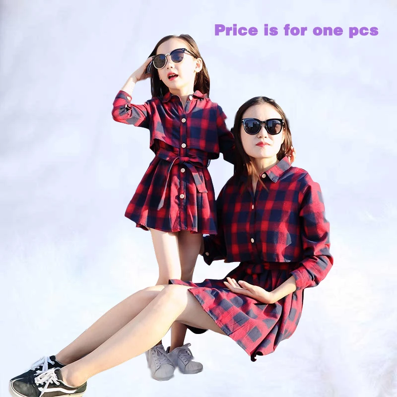 Matching Mother Daughter Clothing Girl Spring Cotton Mommy And Me Clothes Plaid Print Mom And Daughter Dress Outfits - Цвет: ELAN172Red