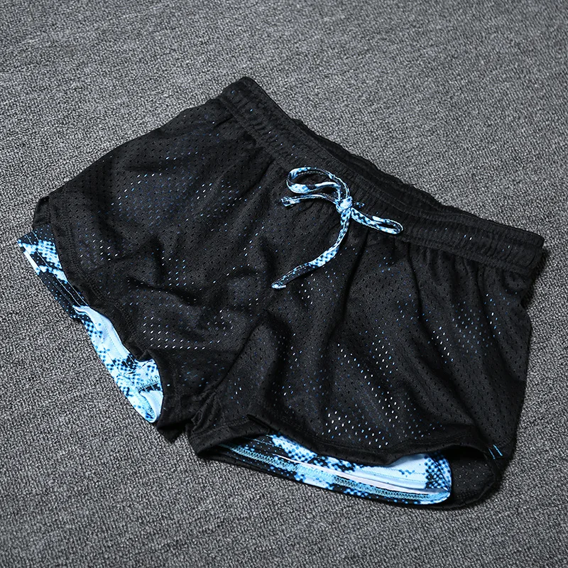 

Summer Grid Sports Shorts Women's Fake Two-Piece Anti-Exposure Gym Shorts Wicking Breathable Stretch Yoga Pants Running