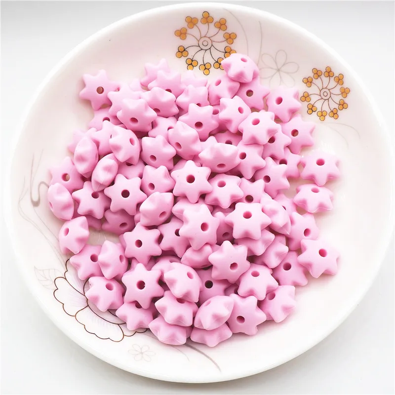 Pastel Pink Chenkai 50 шт. 10 мм BPA Бесплатно Силиконовый Прорезыватель зубов в виде звезды бусины DIY для душа ребенка пустышка ожерелье ювелирные изделия игрушка подарок аксессуары - Цвет: Pastel Pink