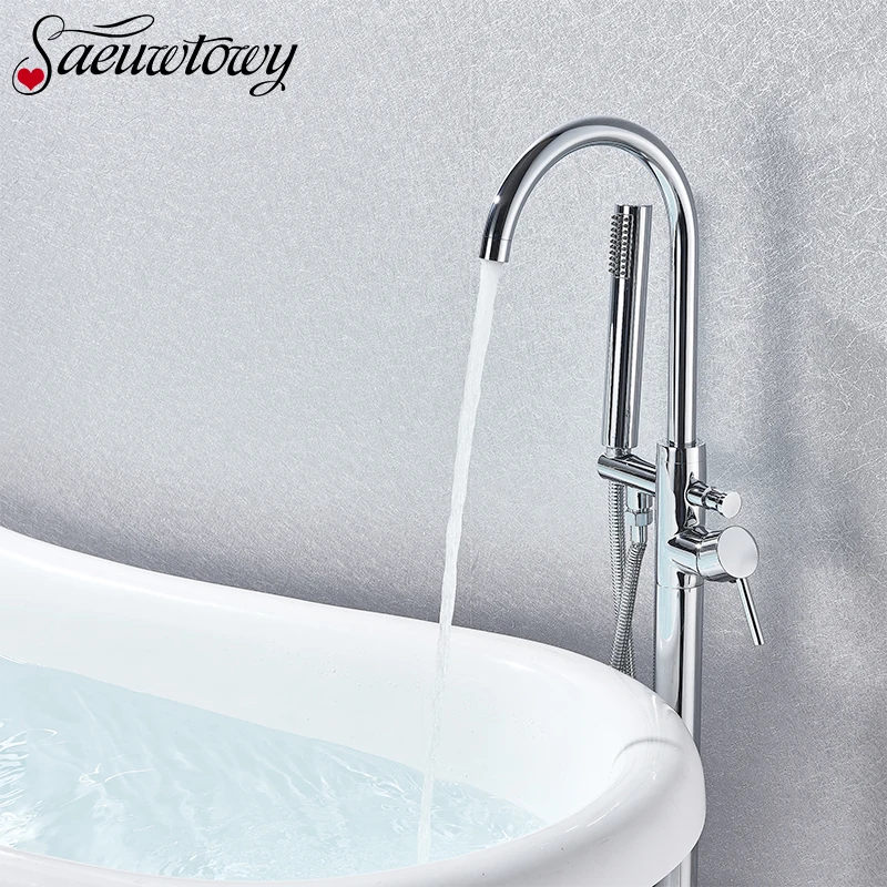 

Chrome Floor Standing Bathroom Tub Faucet bateria wannowa Tub Filler Rainfall Hand Shower Sprayer Mixer Tap