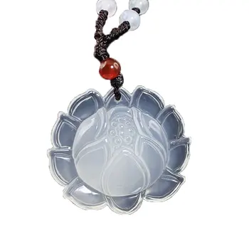 

2020 Fine Jewelry Pure natural Agate White chalcedony lotus Blessing Lucky auspicious Necklaces Pendant Free Shipping