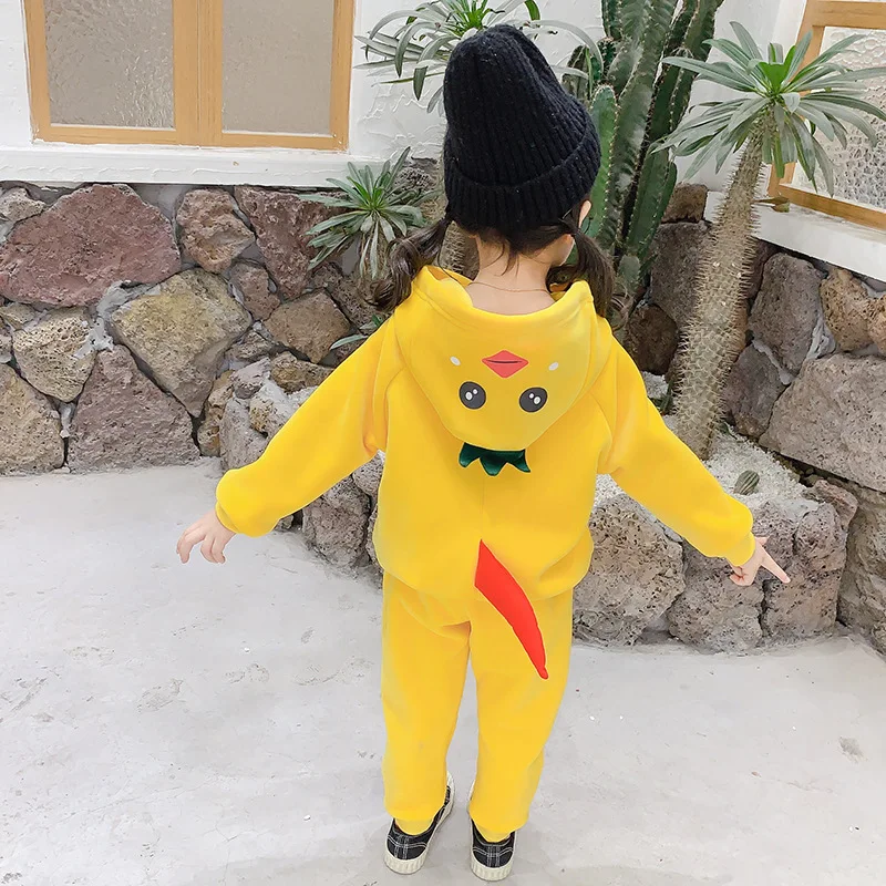 

Men And Women Children Winter Set 2020 Spring Children Baby Girls Set Cartoon Small Yellow Chicken Two-Piece Set