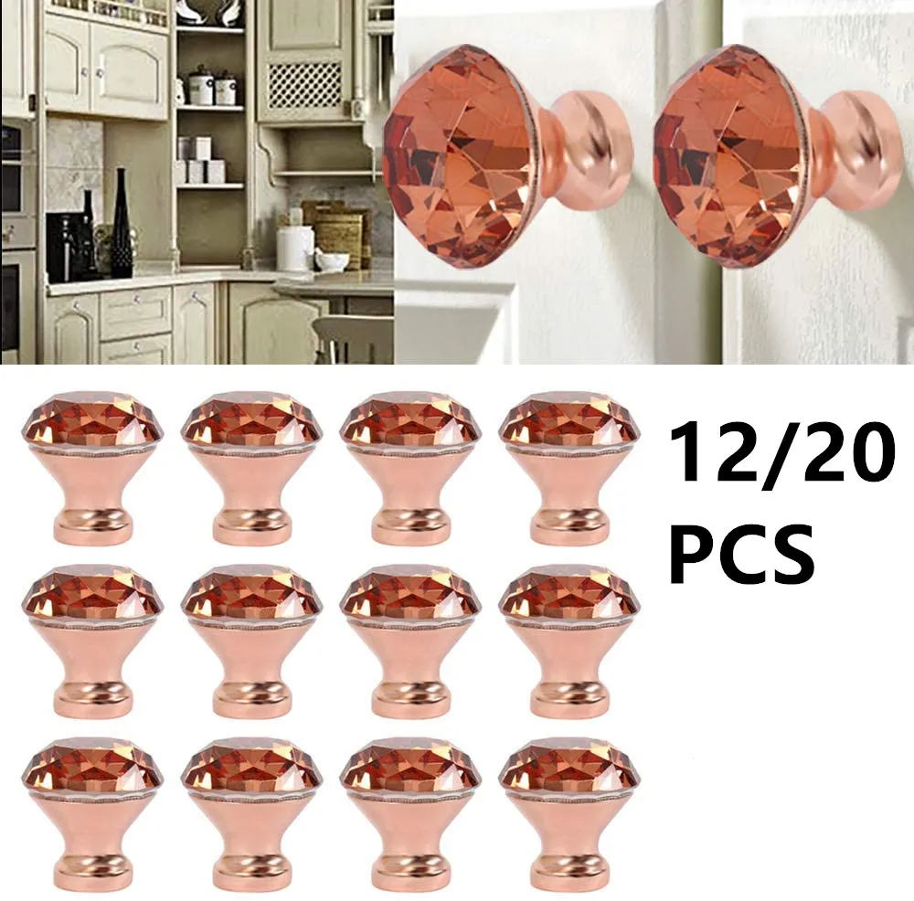 

12/20Pcs Rose Gold Diamond Shape Cabinet Knobs and Pull Handle for Kitchen Bathroom Cabinet Door Wardrobe Cupboard