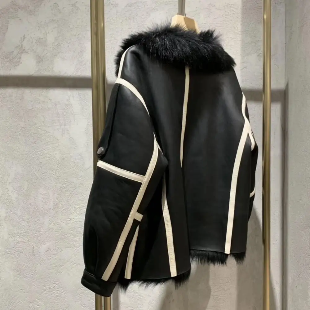 Настоящая кожаная куртка зимняя куртка для женщин из натуральной Мериносовой овцы пальто с мехом размера плюс, Женские топы и блузки
