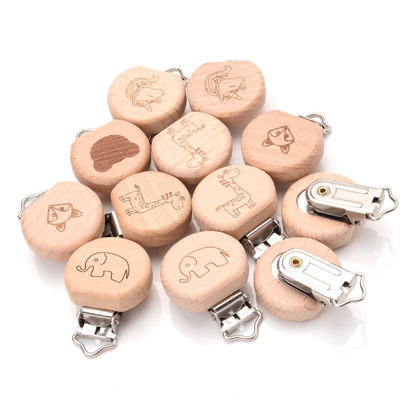 5Pcs/Lot Beech Wood Pacifier Clip Animal Small Elephant Heart Pattern Pacifier Clips for Baby DIY Pacifier Chain Accessories 4