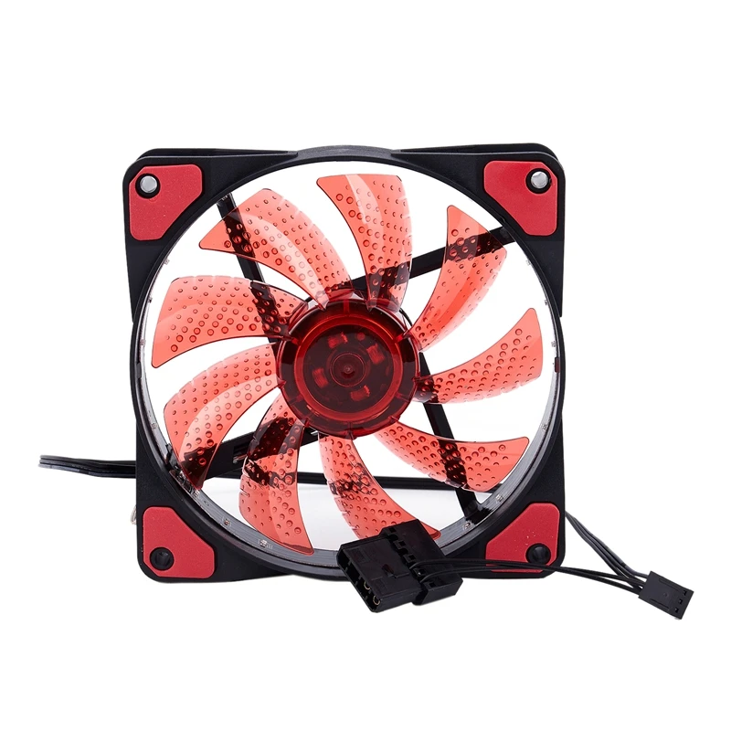 Светодиодный вентилятор для компьютера с 15 лампами, чехол с радиатором, охлаждающий вентилятор постоянного тока 12 В 4P 120*120*25 мм, красный цвет