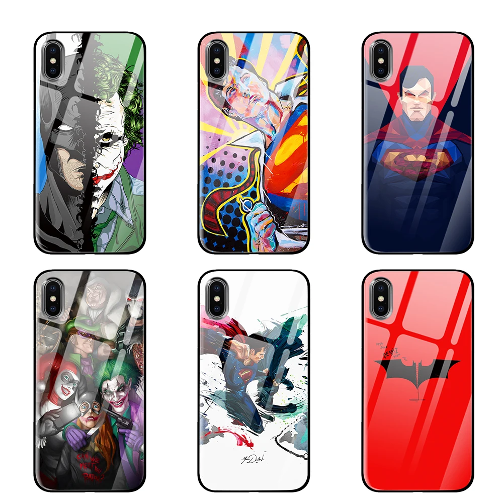 Супермен Бэтмен для iPhone 5 5S SE 6 6s 7 8 Plus X XS Max XR закаленное стекло чехлы для телефонов