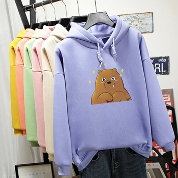 

Harajuku Woman Hoodies Sweatshirt Comfortable Cute Plus Size Women Pullover Bear Graphics Print Kpop Ladies Tracksuit Warm