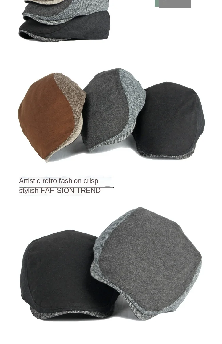 Fall/winter hat men's beret British retro stitching thick warm cap female literary youth forward hat mens barrette hat