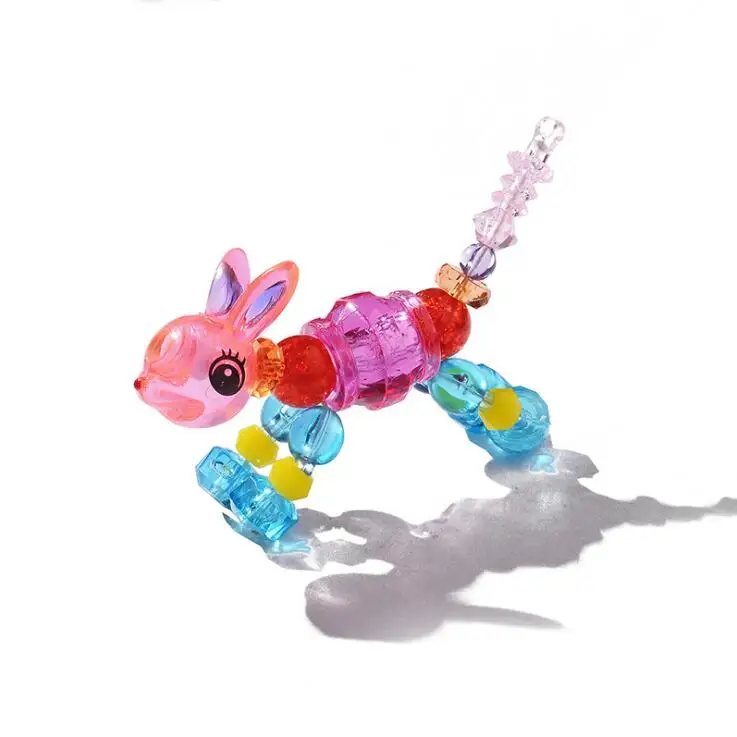 fashion Handmade Beads Cartoon Horse Unicorn Dog Cat DIY jewelry Toy Transparent Animal stretch twisty magic Kids bracelet Gift - Metal Color: Gold-color