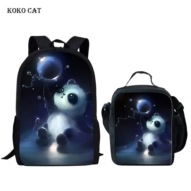 ##BUY Koko Cat Children Schoolbag 3pcs set 16 Inch Funny Panda Printing Backpack Girls Boys Book Bag Teenager Satchel Mochila Escolare