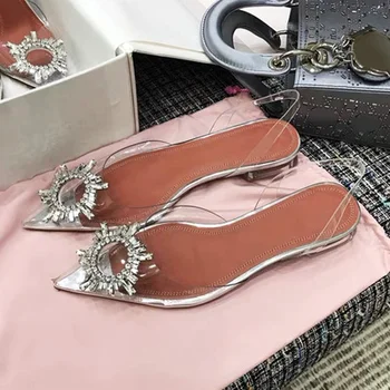 

Transparent crystal sandals female 2020 new fashion net red flat shoes fairy super fire ladies thick with baotou sandals