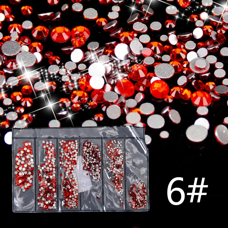 Стразы для ногтей Новые 10 цветов смешанные 6 размеров 1680 шт украшения для ногтей стеклянные камни с плоским дном блестящие драгоценные камни DIY