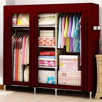 

uper Large Bold Family Wardrobe, Portable Stainless Steel Sturdy Closet, Reinforced Freestanding Fully-enclosed Bedroom Armoire