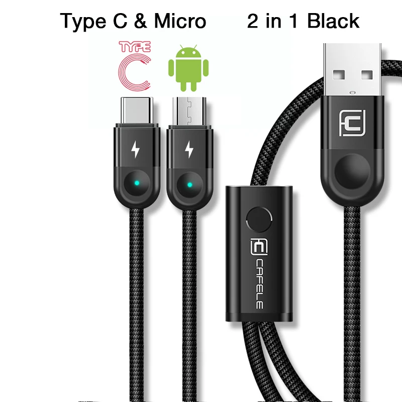 CAFELE USB кабель для iphone x xs max xr 8 7 6 s plus usb micro type c кабель для быстрой зарядки кабель синхронизации данных тканый нейлоновый провод - Цвет: Type C Micro Black