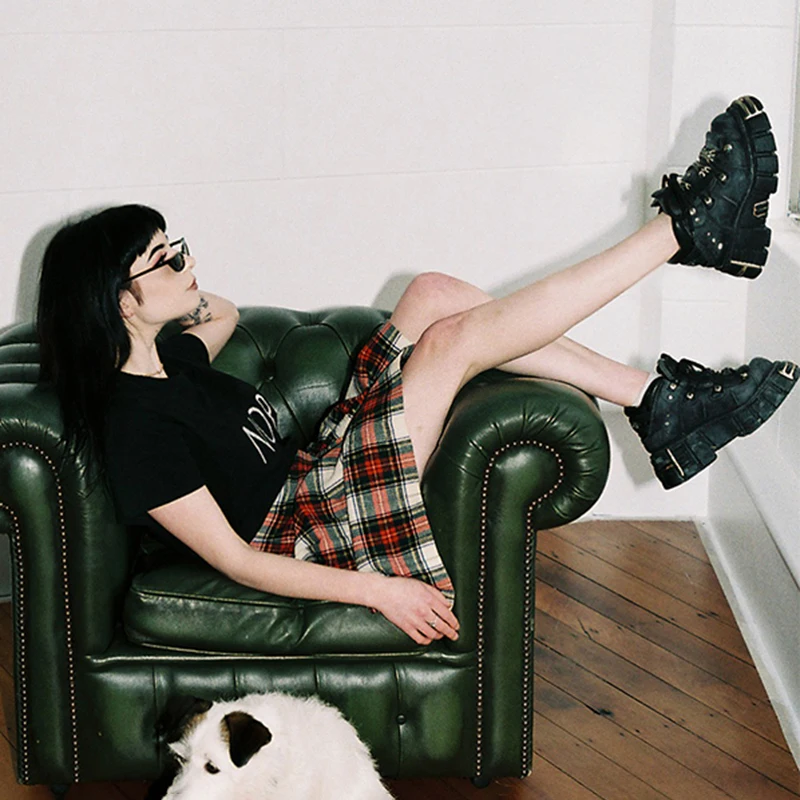 Женские ботильоны из натуральной кожи на платформе ботинки в стиле панк и готика