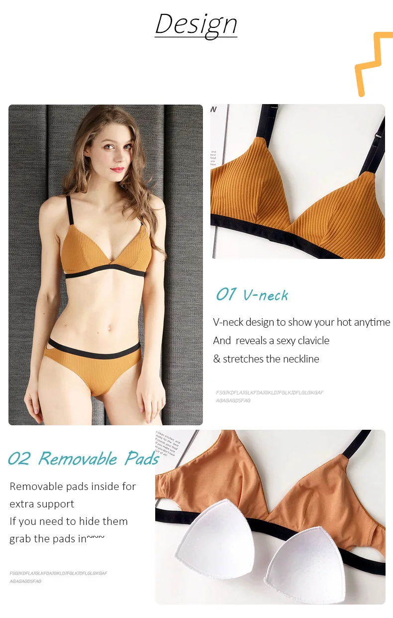 Французский спортивный стиль Bralette контрастного цвета хлопок Ребристое нижнее белье полые Triangel чашки без стали женское белье набор