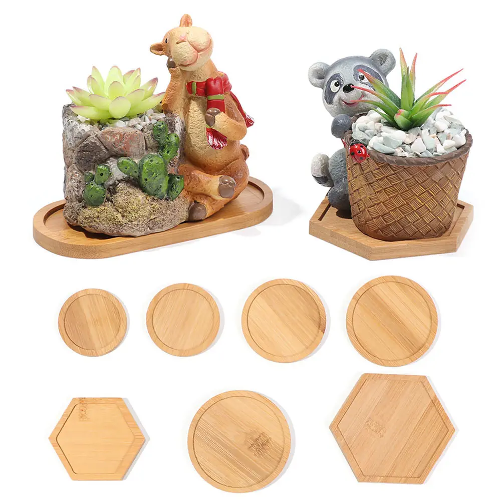 

Bamboo Wood Tray Hexagon Flowerpot Base Planters Simple Pot Stander Succulents Bonsai Holder Gardening Supplies Home Decor