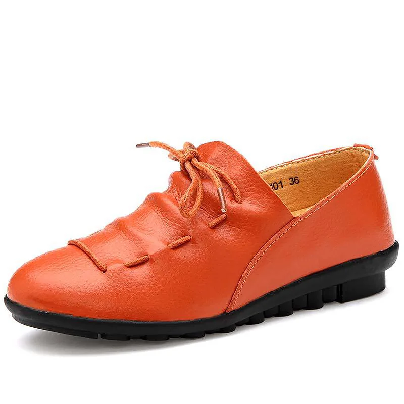Кожаные женские кроссовки на плоской подошве; однотонные удобные кроссовки; женская обувь; коллекция года; повседневная обувь на шнуровке; женские лоферы; женские кроссовки - Цвет: Orange