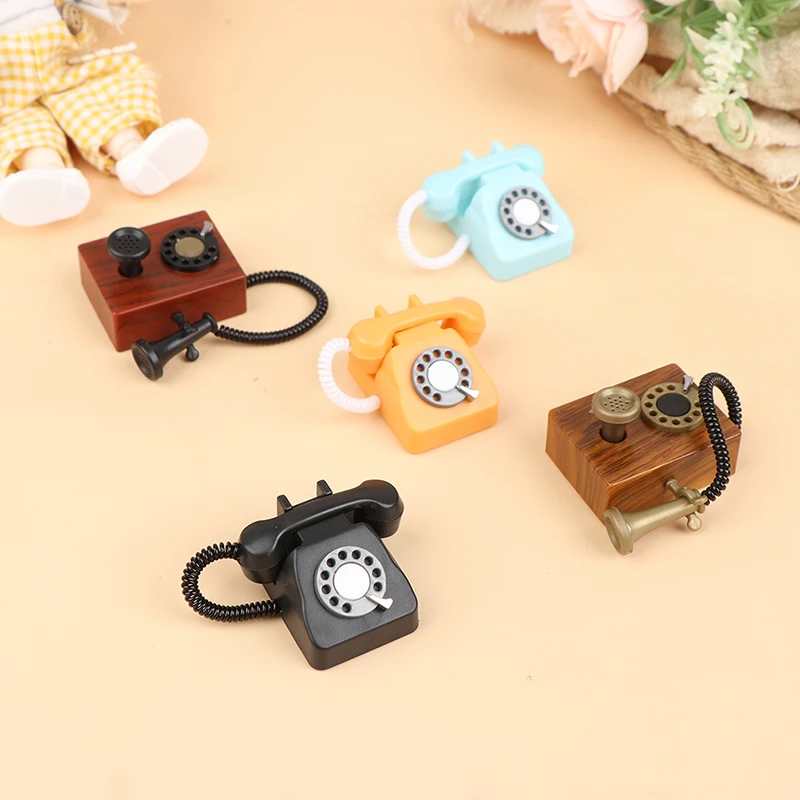 

1 Pc 1: 12 Dollhouse Mini ornaments simulated fixed telephone and retro telephones Dollhouse Decoration
