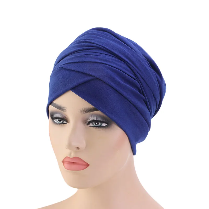 Длинный хвост головной убор женский хлопковый головной убор шапки длинный платок головной убор тюрбан Soild основа волос африканские женские аксессуары для волос - Цвет: Королевский синий