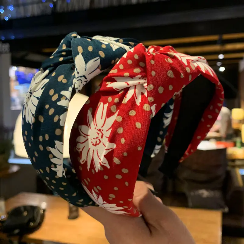 

2019 New Fashion Women Flower Print Hairband Top Knot Turban Headband Hair Hoop Wide Patchwork Hair Bands Hair Accessories