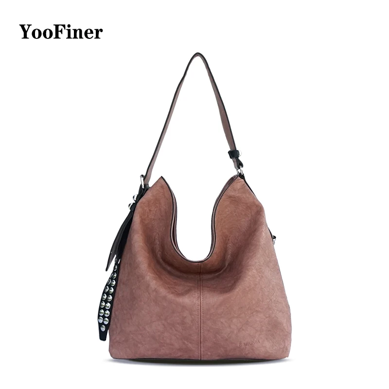 YooFiner/отличное качество, Новое поступление, сумка на плечо с заклепками, модная повседневная женская сумка, большая Вместительная женская сумка на плечо