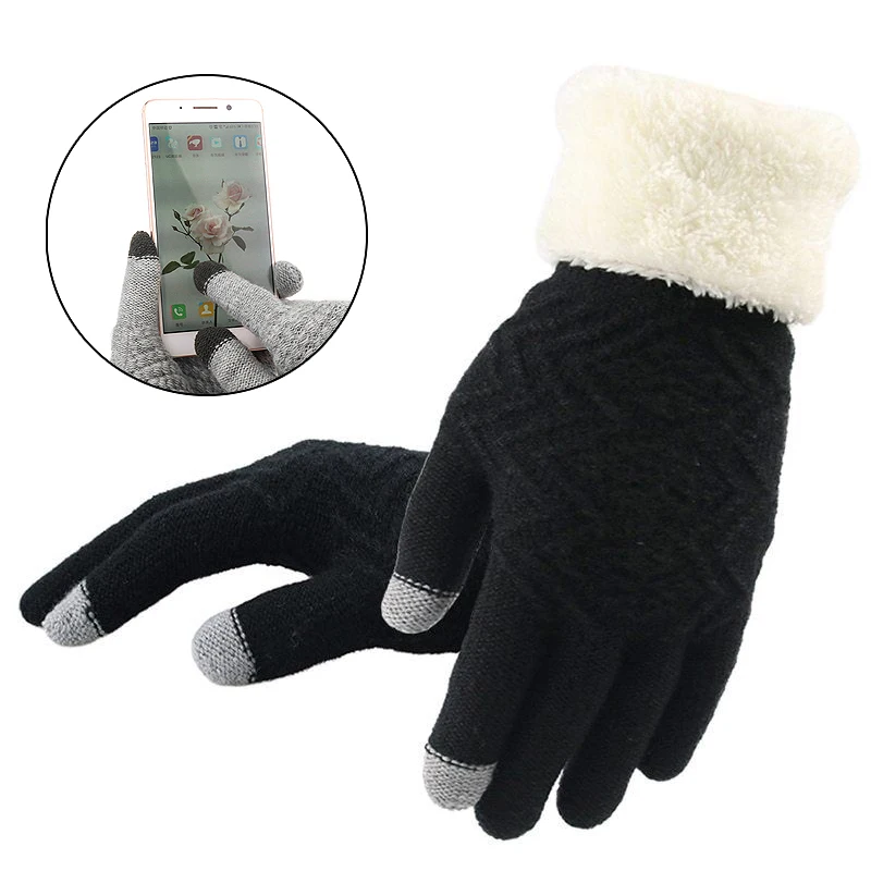 Sale Women Winter Touch Screen Thick Gloves Warm Kint Elegant Full Finger Fleece Gloves