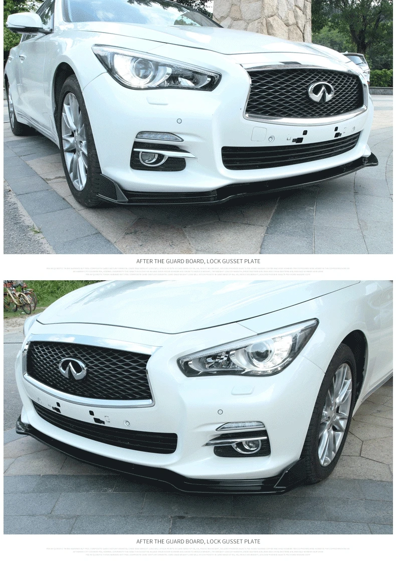 3 шт. передний бампер спойлер подбородок губы для Infiniti Q50 базовый режим только анти-столкновения автомобиля внешние части блеск черный бампер