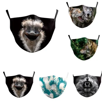 

5PCS Fashion Animal Print Face Maske Simple Design Washable Maske Adult Reusable PM2.5 Filter Dust Proof Haze Mouth Cover