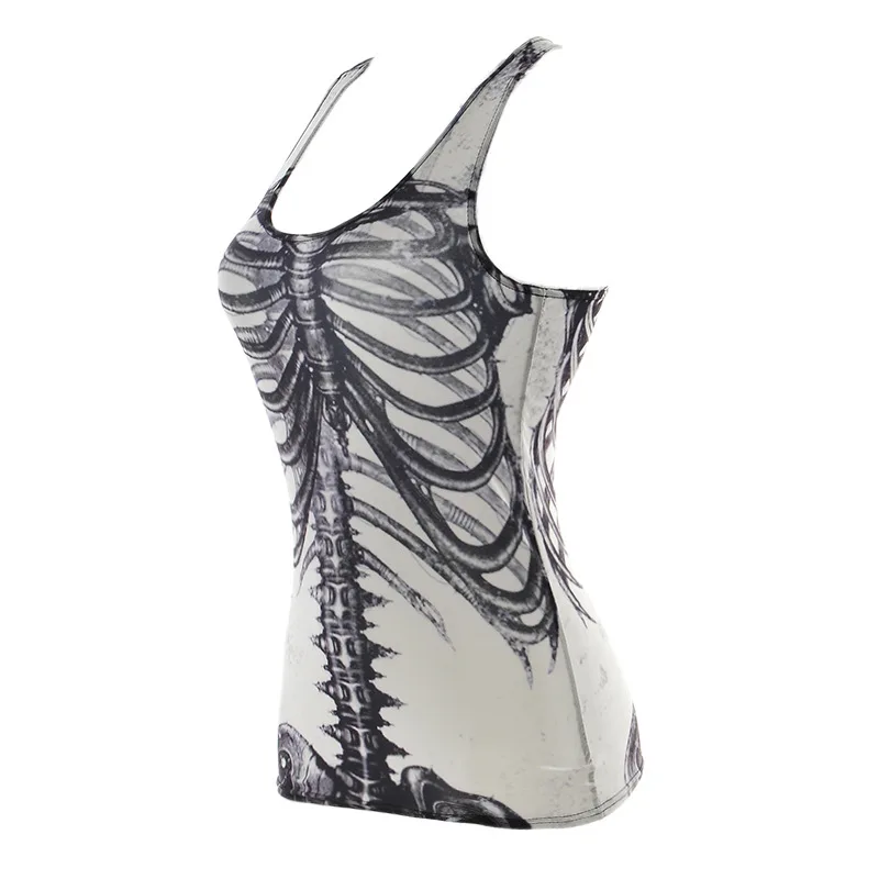 New Digital Printing Ladies I-shaped vest with white background skeleton Gym Shirt Vest