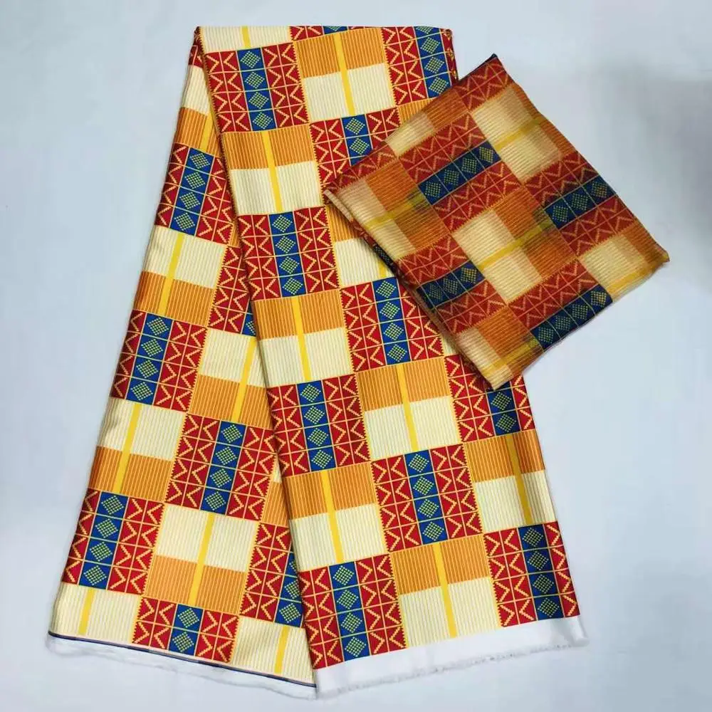Африканская шелковая восковая ткань шелковая восковая ткань черная и красная набивная ткань атласный Шелковый воск с шифоновым кружевом набор для вечернего платья SM30 - Цвет: 1