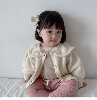 

5222 Winter 2020 New Baby Girl Sweaters Butterfly Collar Cashmere Coat 0-3T Toddler Girl Princess Clothes Outwear Kids Cardigan