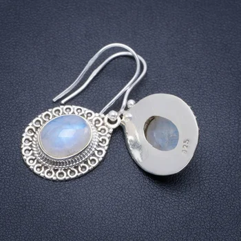 

Natural Rainbow Moonstone Handmade Unique 925 Sterling Silver Earrings 1.25" A2364
