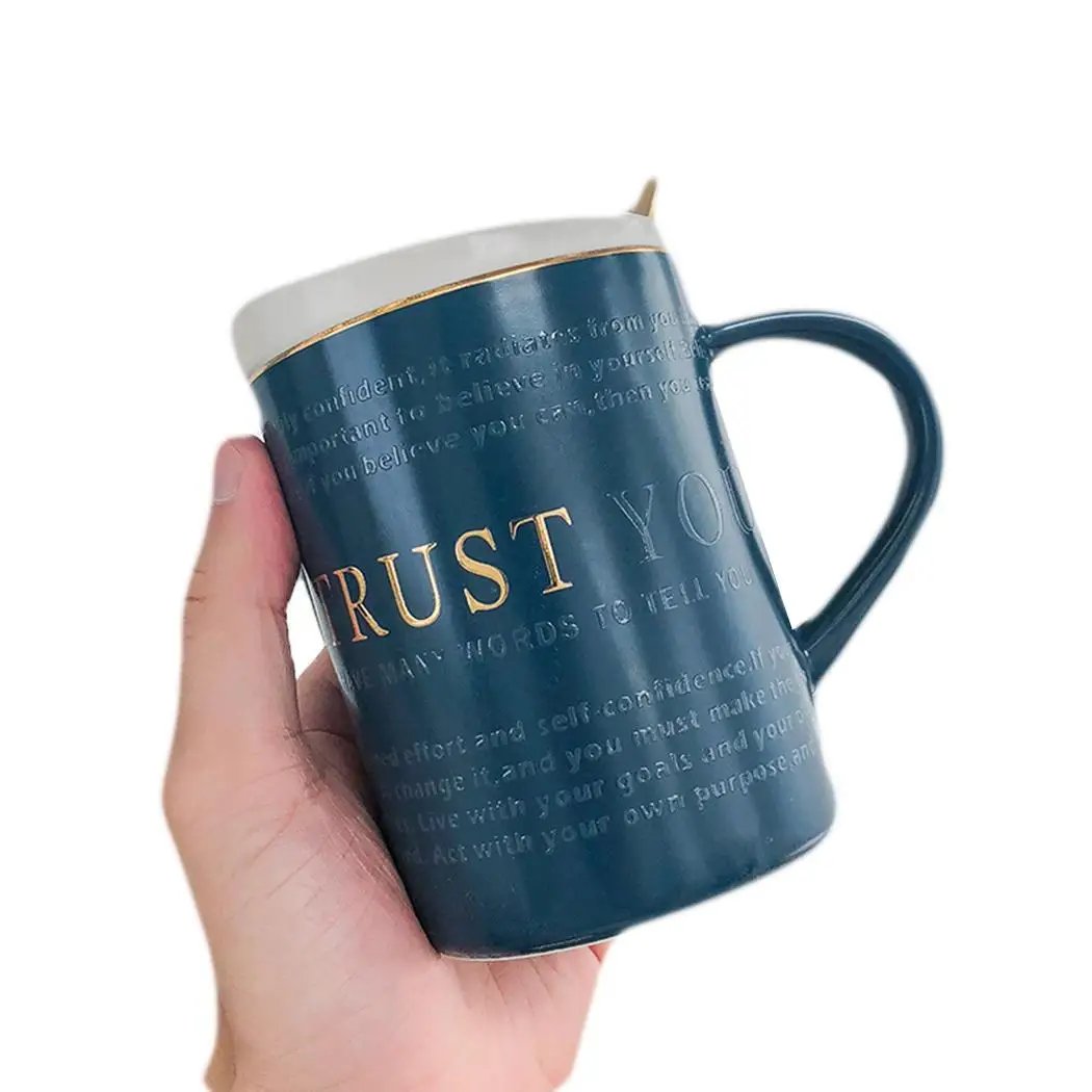 Durable Portable Cute Print Ceramics Mug With Lid, Not With Lid Cup Home 301-400ml Drinking Home, Office Cup