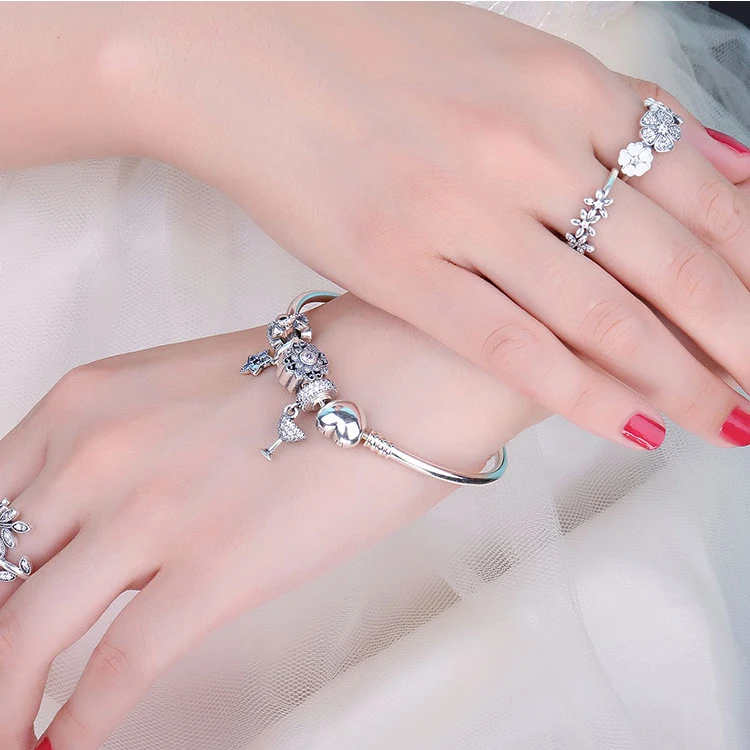 Jewelrypalace стерлингового серебра 925 элегантный блеск Сердце застежка Браслеты подарки для Для женщин Юбилей подарки Модные украшения 19 см