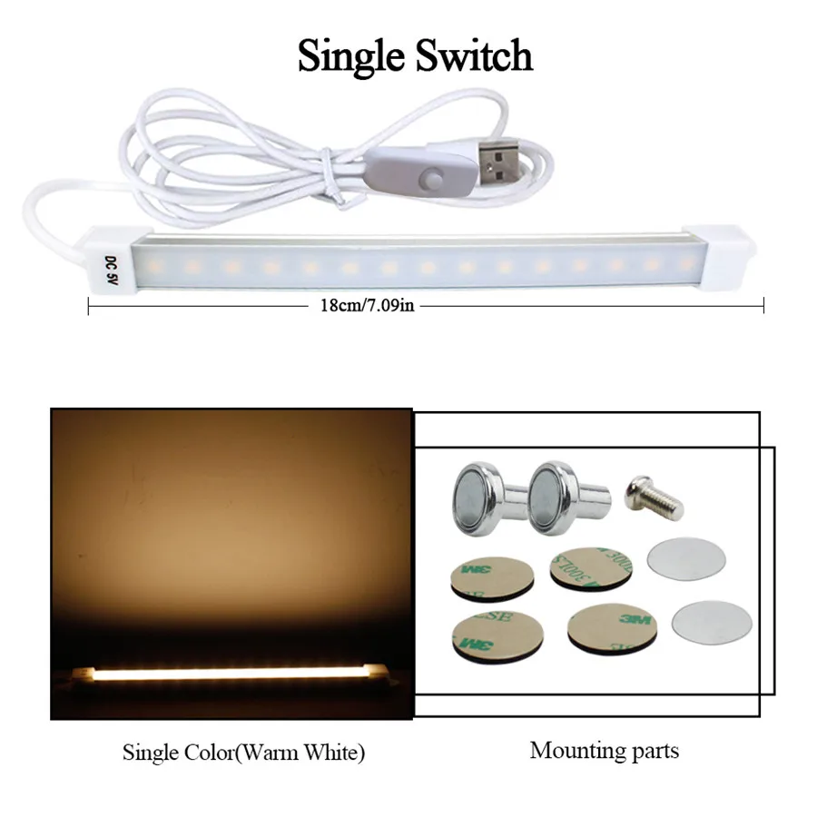 18cm Warm White DC5V USB СВЕТОДИОДНЫЙ светильник для бара SMD2835 настольная Ночная лампа светодиодные лампы для чтения спальня кухонный шкаф раковина огни с переключателем - Цвет корпуса: 18cm Warm White