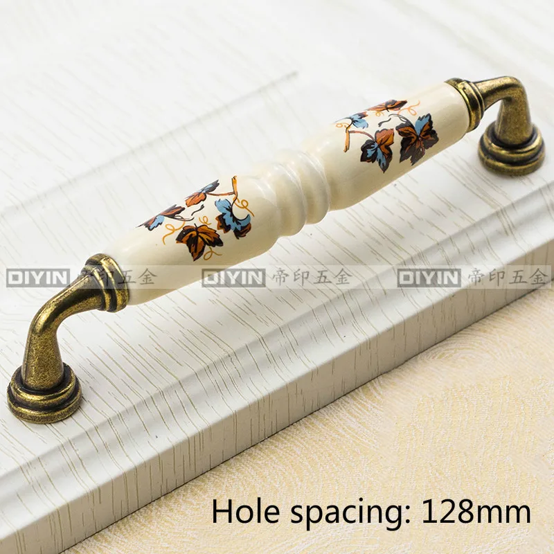 Brown CC128MM Садовый керамический мебель Кухонный Шкаф Ручка ящика, изображение зеленого листа шкафчик камера хранения, ручка прикроватного стола - Цвет: Brown CC128MM