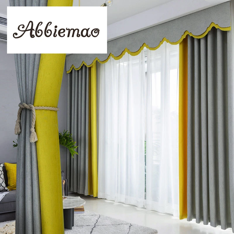 

Abbiemao Nordic Simple Modern Splicing Curtains Solid Color For Living Room Bedroom Customized Finished Window Treatments
