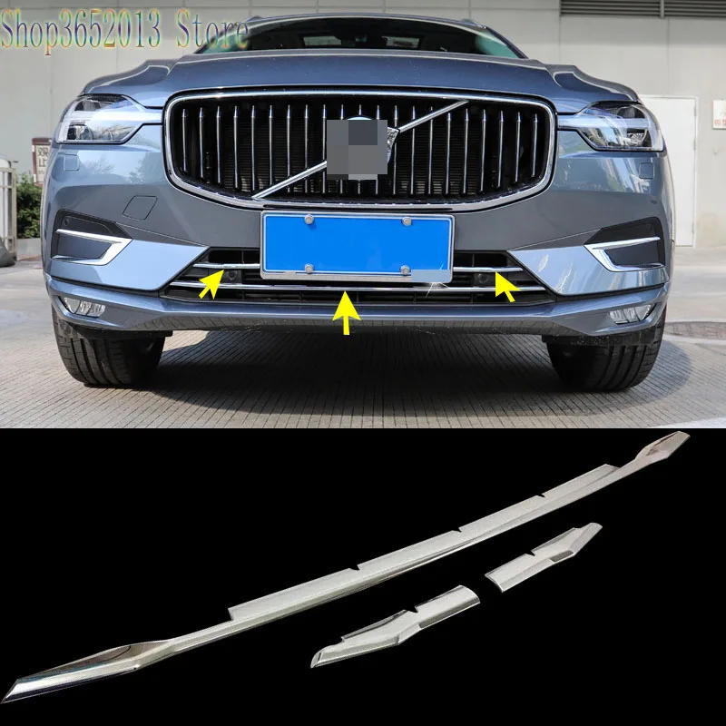 3pcs For Volvo Xc60 20182019 Abs Chrome Front Bumper Lower Part Grille