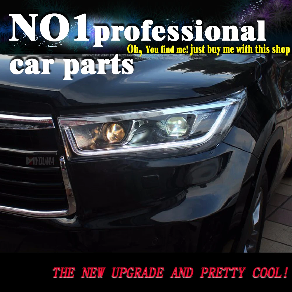^Cheap car accessories for 2015 New Highlander Headlights Toyota Kluger LED Headlight DRL Bi Xenon Lens High Low Beam Parking Fog