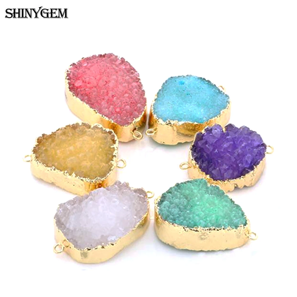 ShinyGem 22 36 мм натуральный кристалл Druzy разъемы золотое покрытие Безель камень для DIY